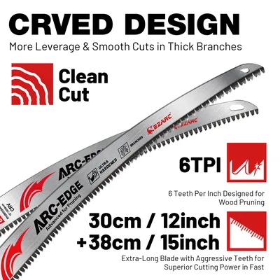 5PCS 12inch & 15inch Wood Pruning Saw Blades 6TPI for Tree Trimming, Japanese Teeth Reciprocating Saw Blade Set for Wood Cutting