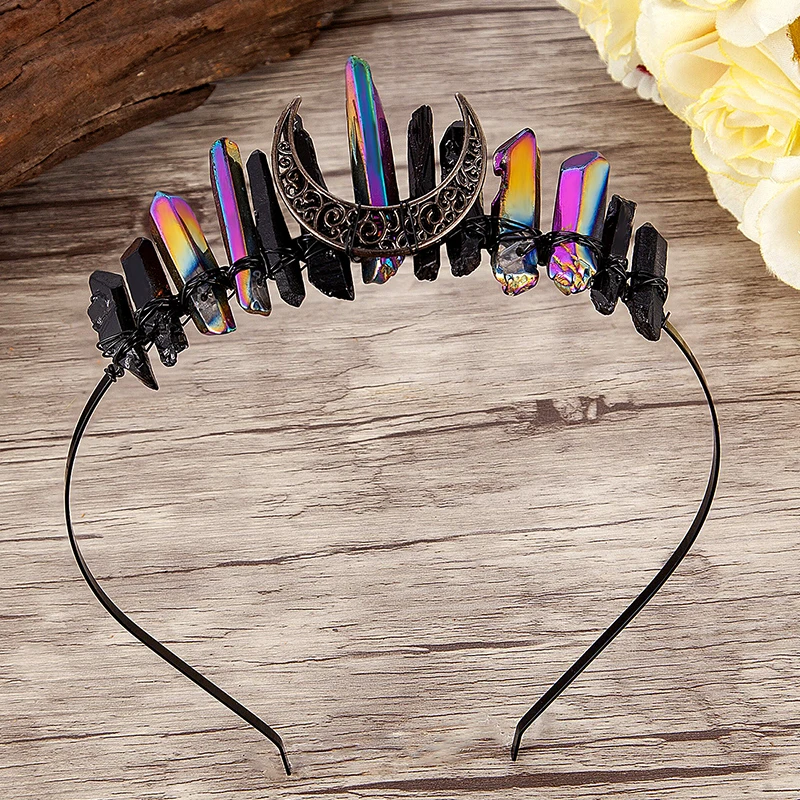 Natürliche Kristall Hexe Crown Haar Zubehör Bunten Kristall Headwear Mond Braut Stirnband Handgemachte Mode Schmuck Geschenke Image