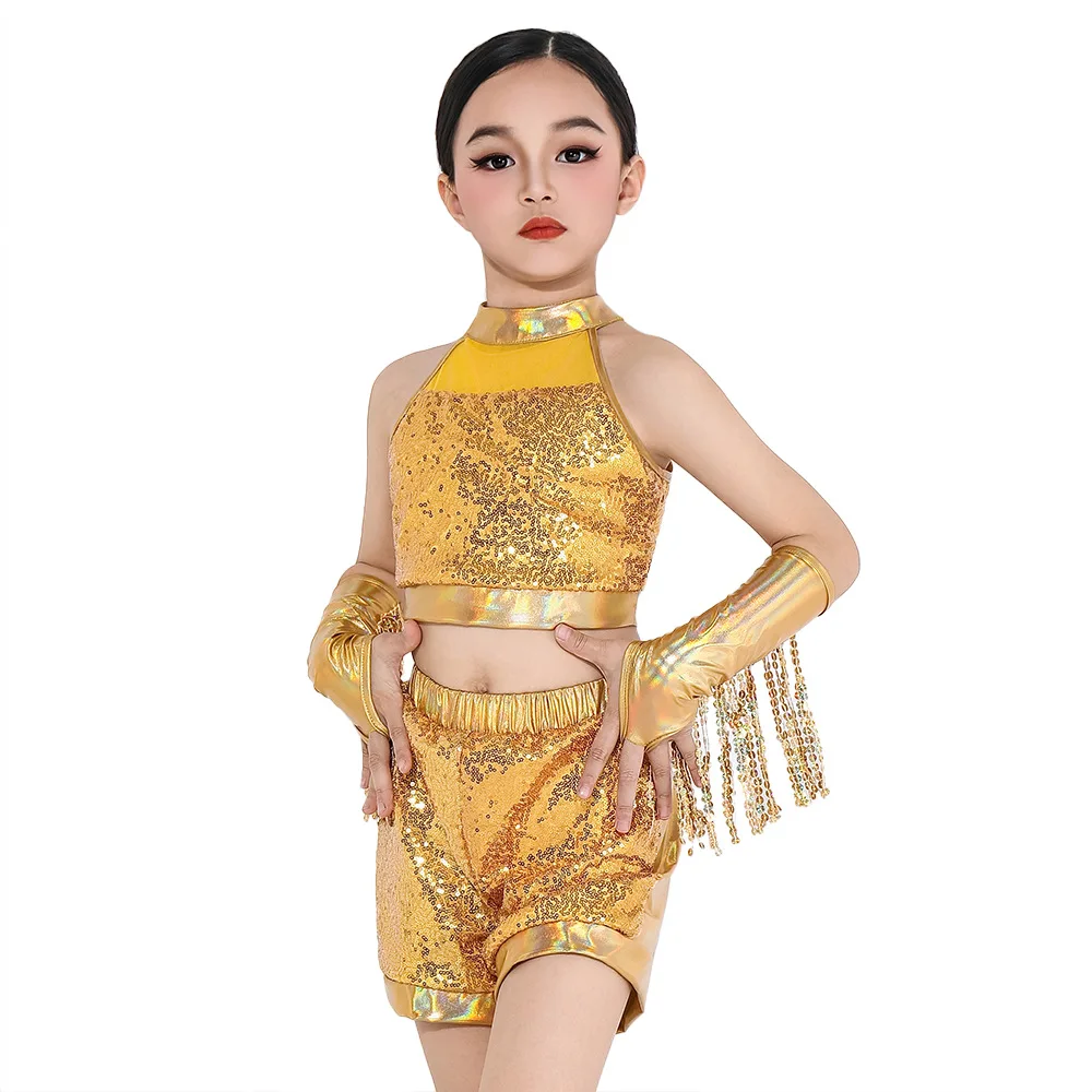 Vêtements pour enfants, vêtements à la mode pour filles, Costumes de spectacle sur scène latine, costume de fête, paillettes, glands, ensemble de vêtements de danse
