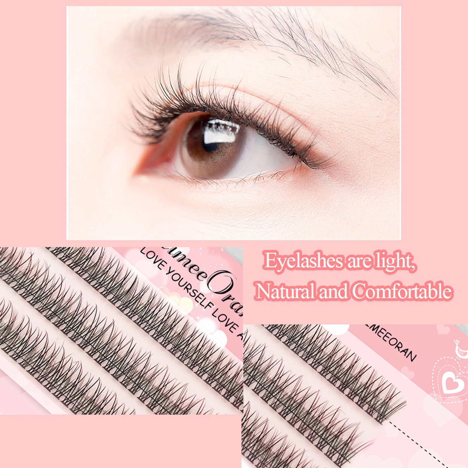 Wimperncluster, DIY-Volumen, koreanischer Stil, Verlängerungen, Cluster-Wimpern, vorgefertigtes Volumen, falsche gepfropfte dicke Spikes, weiches Wimpern-Make-up Image