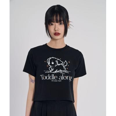 slowrecordhouse Toddle Puppy Crop Short Sleeve T-Shirt_Black