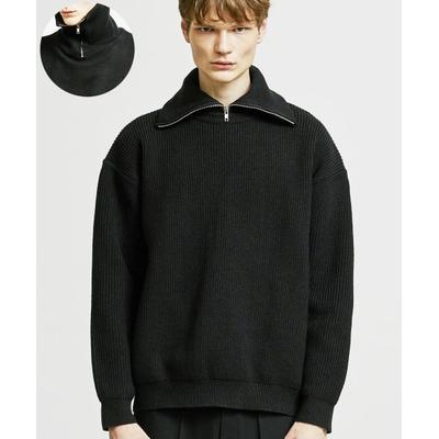 ssy 2way neck warmer wide collar zip-up knit black