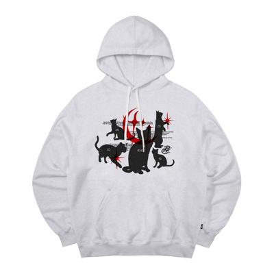 escapefrom Black Kitty Cats Print Hoodie White Melange