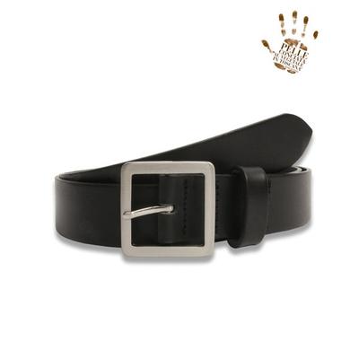 doffjason Cowhide Cube Square Hard Leather Belt BLACK