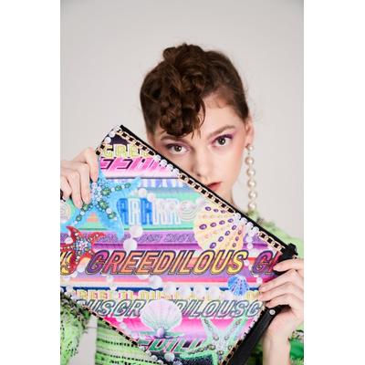 greedilous Neon sign one-point print clutch