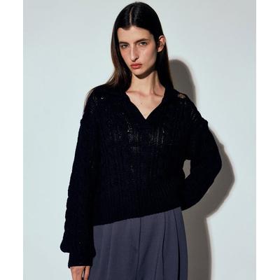 nicknicole CABLE GOLD LOGO OVERSIZED KNIT_NAVY