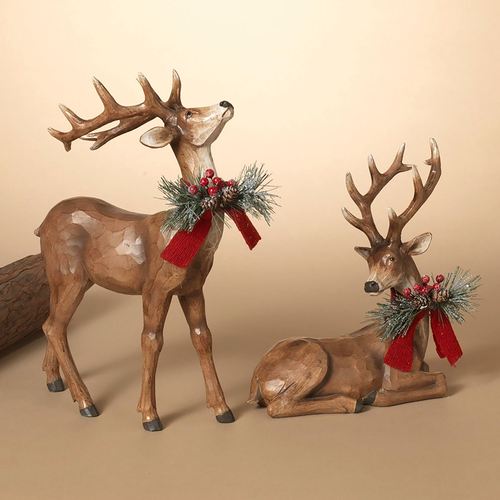 Woodland Deer Figures Brown Set of Two, Set of Two, Brown