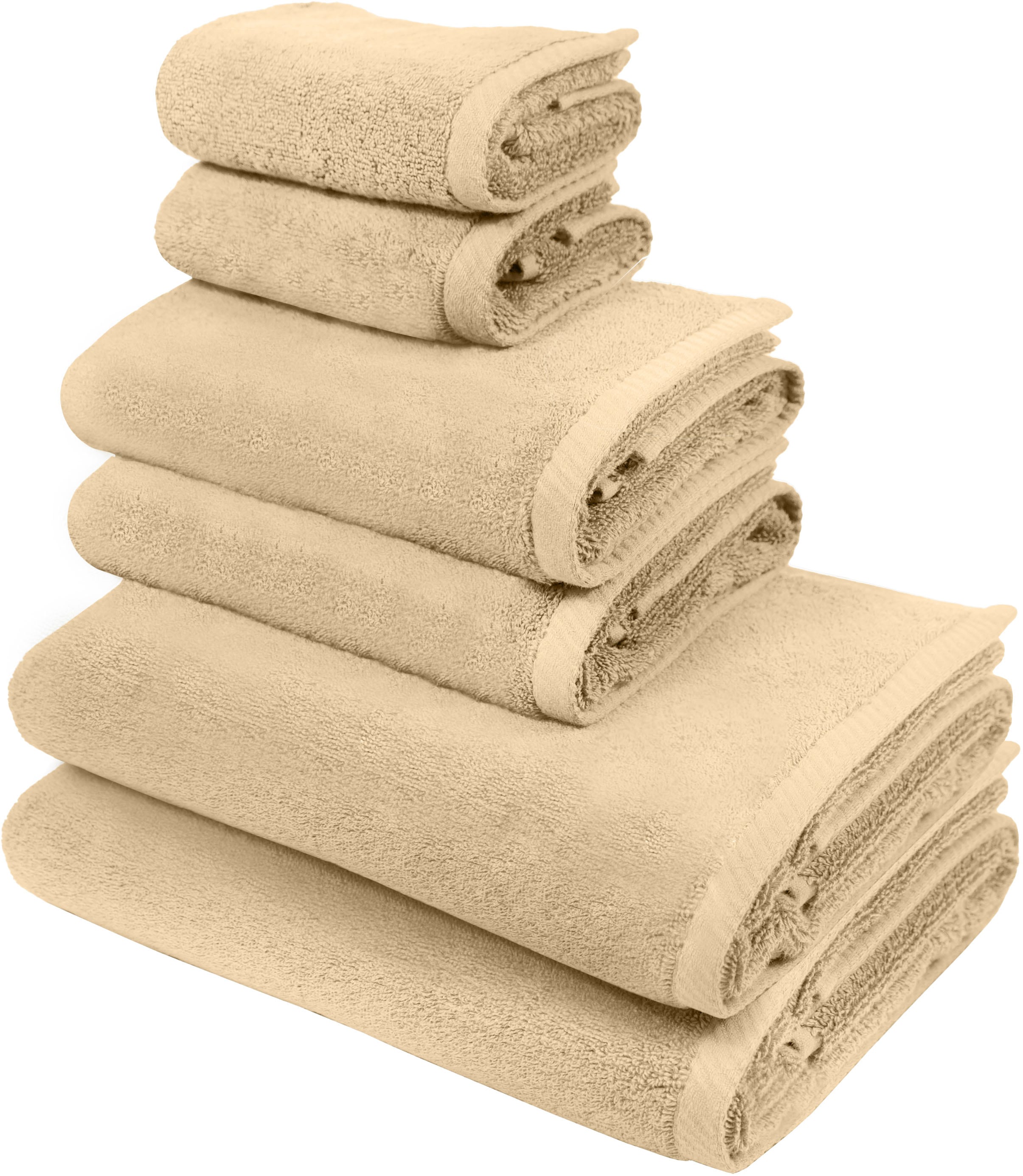 Handtuch Set BRUNO BANANI "Lana, Handtuch in Premium Qualität 600g/m²", beige, 6 Stk., Frottier, Obermaterial: 100% Baumwolle, Handtuch-Sets, hochwertig, stilvoll, weich, extra schwere, flauschige Hotel-Qualität Image