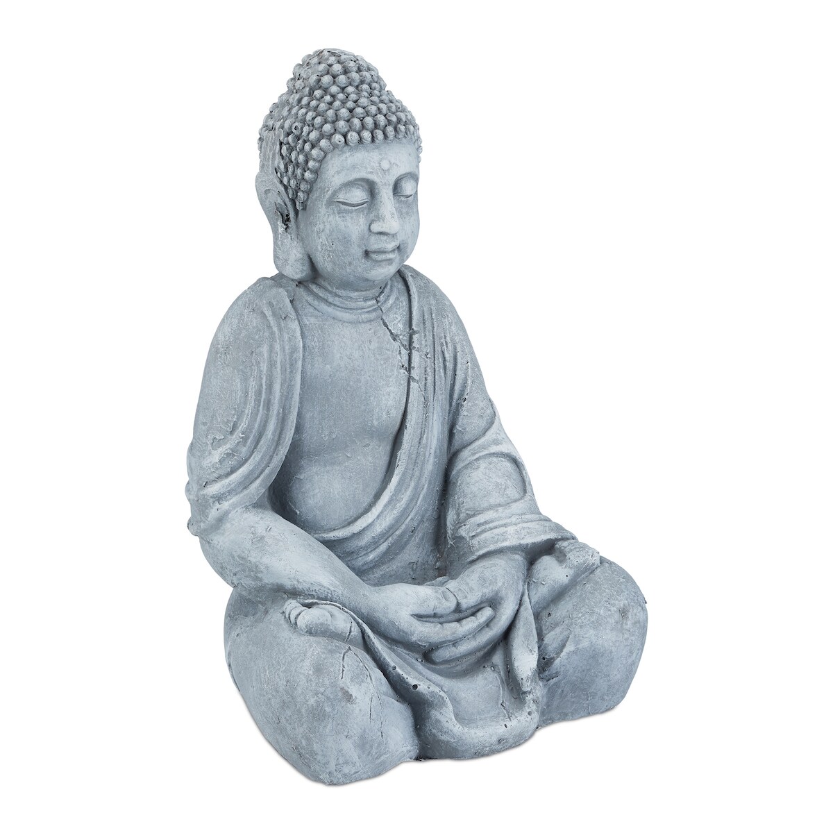 Relaxdays XL Buddha Figur sitzend, 50 cm hoch, Feng Shui, Outdoor, Garten Dekofigur, große Zen Buddha Statue, hellgrau Image