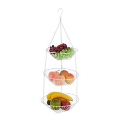Relaxdays Obstkorb hängend, H x D: 73 x 28 cm, 3 Etagen, Stahl, runder Hängekorb für Obst & Gemüse, Obstschale, weiß Image