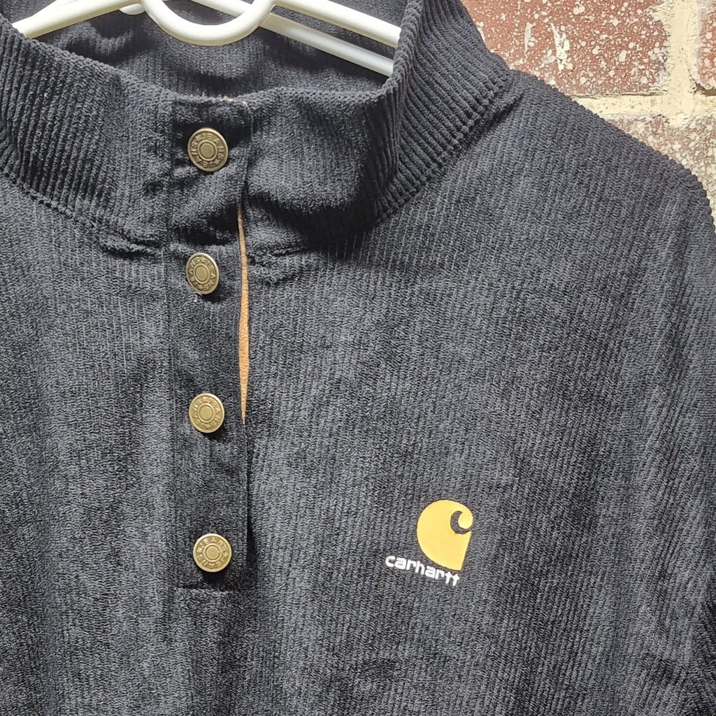 Carhartt Shirts | Carhartt Men's 2xl Mock Neck Pullover Sweater W/ Button Placket & Elbow Patches | Color: Black | Size: Xxl