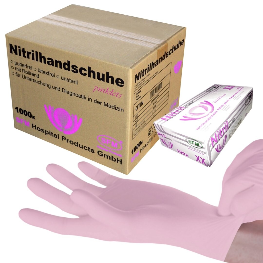 SFM ® PINKLETS : XS Nitrilhandschuhe puderfrei F-tex pink (1000) Image