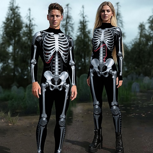 Karnevalskostüm 2026 Totenkopf Karneval Bodysuits Halloween-Gruppen-Paarkostüme Ganzkörper-Catsuit Gruseliges Kostüm Kinder Erwachsene Herren Damen Jungen Halloween Karneval Party Leistung Einfaches Image