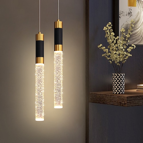 LED-Pendelleuchte, dimmbar, 34 cm, Kristall, moderne Kücheninsel-Leuchte, verstellbare Pendelleuchte für Kücheninsel, schwarz-goldener LED-Kronleuchter für Esszimmer, Schlafzimmer, Mini-Pendelstrahler Image
