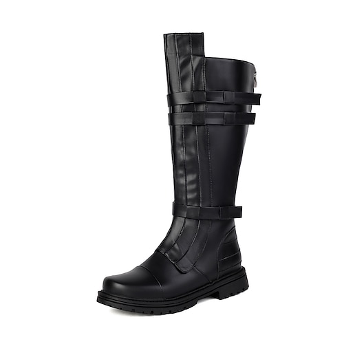braune kniehohe Riemenstiefel für Herren – robuster Stil mit auffälligen Riemen, perfekt für lässige Ausflüge und modische Streetwear Image
