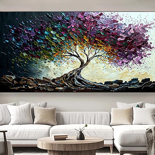 Handgefertigtes Ölgemälde auf Leinwand, Wandkunst, Original-Lebensbaum, abstrakte Landschaftsmalerei für Wohnkultur mit gespanntem Rahmen/ohne Innenrahmenmalerei Image