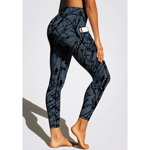 Damen Unisex Pilates-Leggings Fitnesshose Trainingsleggings Taschen Stempelsteuer Seitentaschen Pilates Fitnessstudio Fitnesstraining Hosen Strumpfhosen Leggings Grafik Abstrakt Graffiti Dunkelgrau Image