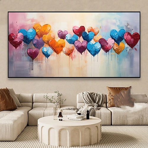 Mintura handgefertigte abstrakte Ölgemälde mit Herz-Diagramm auf Leinwand, Wandkunst, Dekoration, modernes Strukturbild für die Inneneinrichtung, gerolltes, rahmenloses, ungedehntes Gemälde Image