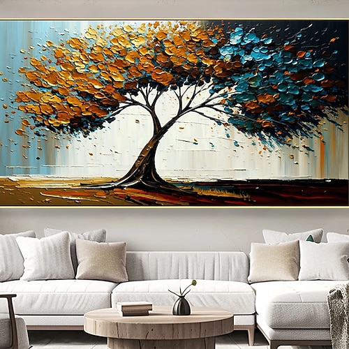Handgefertigtes Ölgemälde auf Leinwand, Wandkunst, Original-Lebensbaum, abstrakte Landschaftsmalerei für Wohnkultur mit gespanntem Rahmen/ohne Innenrahmenmalerei Image