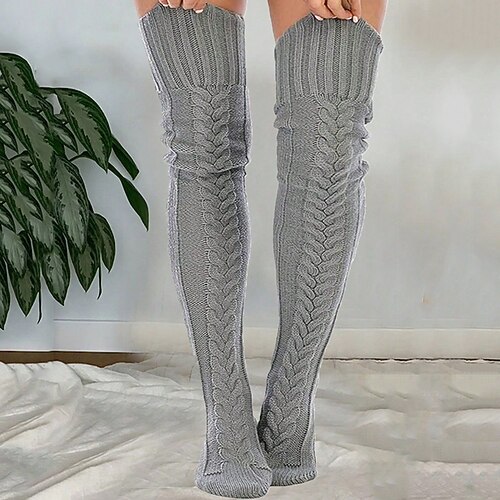 Damen Knielange Socken Strümpfe Outdoor Ferien Einfarbig Polyester Gestrickt Basic Lässig Elastisch Warm 1 Paar Image