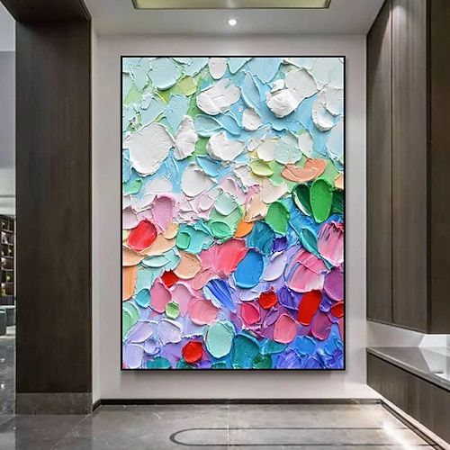 Ölgemälde handgemachtes Ölgemälde mit bunten Punkten auf Leinwand, handgemalt, moderne strukturierte Wandkunst, 3D-Blumengemälde, zeitgenössische Kunst, großes Ölgemälde, Wandkunst, Image