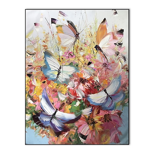 handgefertigtes Ölgemälde auf Leinwand, Wandkunst, Dekoration, Tier, Schmetterling, Traum, Gänseblümchen, Landschaft für die Inneneinrichtung, gerollt, rahmenlos, ungedehntes Gemälde Image