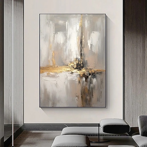 handgemachtes goldbeiges Ölgemälde auf Leinwand abstrakte Textur dekorative Poster große Wandkunst Goldfolie Bilder moderne Wohnkultur Wohnzimmer Büro Geschenk kein Rahmen