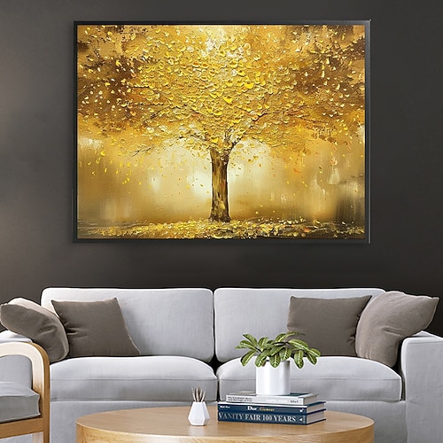Ölgemälde handgemalt abstrakte Blumen Leinwand Wandkunst Dekoration goldener Geldbaum dekorative Bilder für Wohnkultur gerollt rahmenloses ungedehntes Gemälde Image
