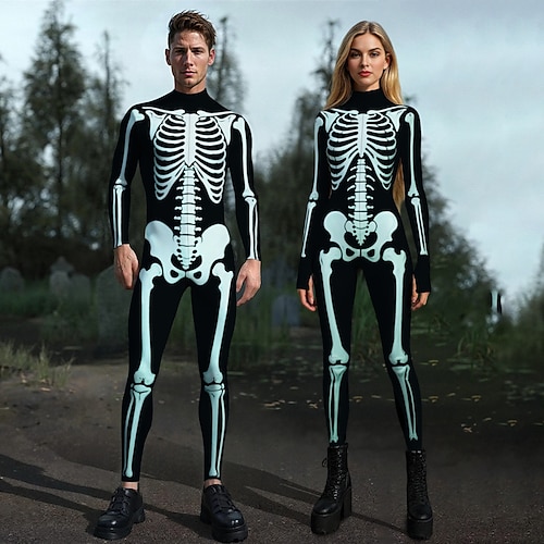 Karnevalskostüm 2026 Totenkopf Karneval Bodysuits Halloween-Gruppen-Paarkostüme Ganzkörper-Catsuit Gruseliges Kostüm Kinder Erwachsene Herren Damen Jungen Halloween Karneval Party Leistung Einfaches Image