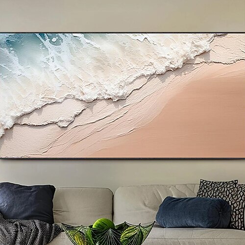 handgemaltes, minimalistisches Ozeangemälde auf Leinwand, 3D-Wandkunst mit Erdton, Meereswellen, Wandkunst, Wohnzimmergemälde, modische Raumdekoration, ohne Rahmen Image