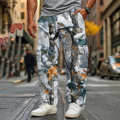 Herren Tarnung Cargo-Jogginghose Jogginghose Freizeithose Mittlere Taille Lässig Outdoor Sportlich Jagd Elastischer Kordelzug in der Taille Offener Boden Taktische Hose mit Taschen Frühling Herbst Image