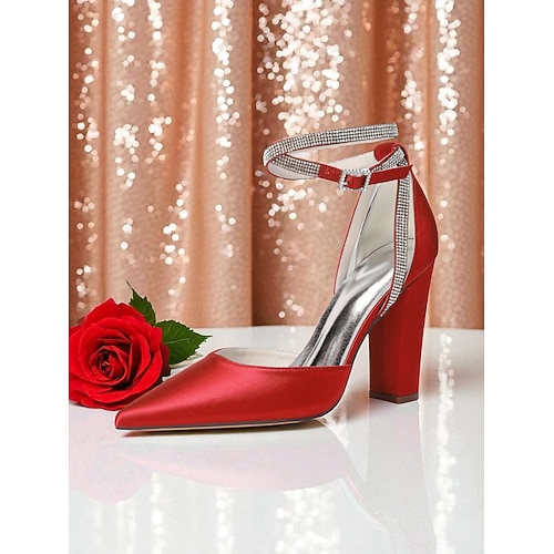 Salbeigrüne Brautjungfernschuhe für Damen – elegante Satinpumps mit spitzer Zehenpartie, Blockabsatz und Knöchelriemen für die Brautgesellschaft Image