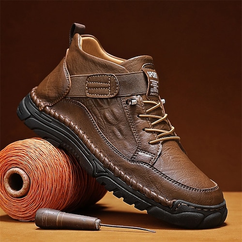 Braune Herren-Schnürstiefel mit bequemer Passform – stilvolles und praktisches Schuhwerk, ideal für die Freizeit, Ausflüge in die Natur und den Alltag Image