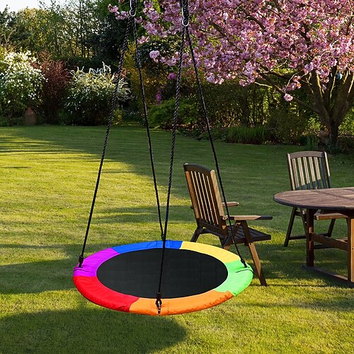 Regenbogen-Baumschaukel, 101,6 cm, 318 kg Tragkraft, wasserdichtes Oxford-Gewebe mit verstellbaren Seilen für den Spielplatz Spaß im Garten Image