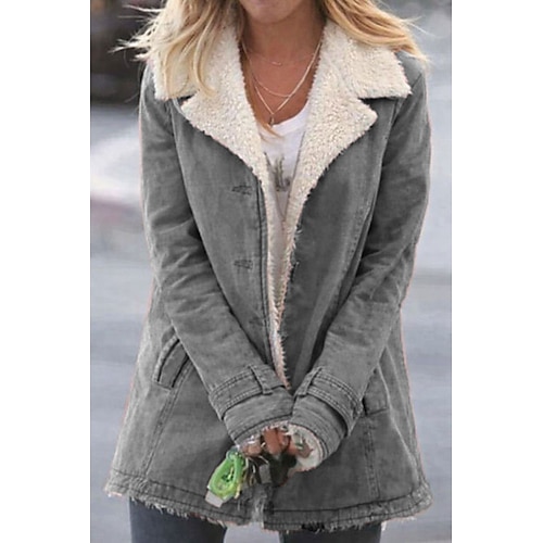 Damen Teddymantel Freizeitjacke Bequem Atmungsaktiv Tasche Knöpfe Lässig Einfach Urlaub Straße Lässig Alltagskleidung Einreihig Regulär Umlegekragen Normale Passform Langarm Oberbekleidung Schwarz Image