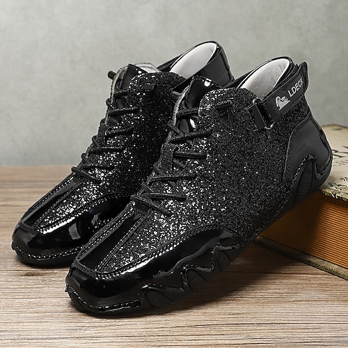 Herren-High-Top-Sneaker in Gold und Weiß mit glänzenden Details – stylisch und auffällig, perfekt für Partys, modische Abende und trendige Outfits Image