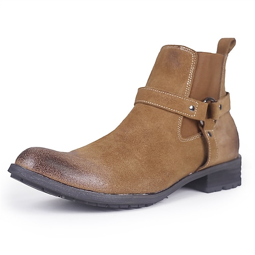Herrenstiefeletten aus Wildleder – lässige Chelsea-Stiefel mit Retro-Schnallenriemen für die Arbeit und das Wochenend-Outfit Image