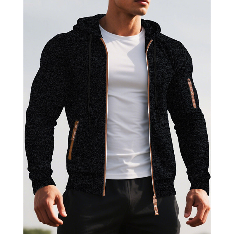 Men's Casual Jacket Sweater Coat Vacation Daily Warm Pocket Fall Winter Plain Fashion Classic Hooded Regular Black Navy Blue Blue Dark Gray Jacket