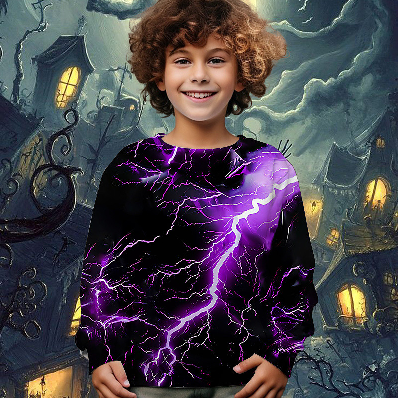 Halloween Boys' 3D Lightning Sweatshirt Long Sleeve Spring Fall Fashion Basic Kids 4-12 Years Crew Neck Outdoor Casual Daily Regular Fit