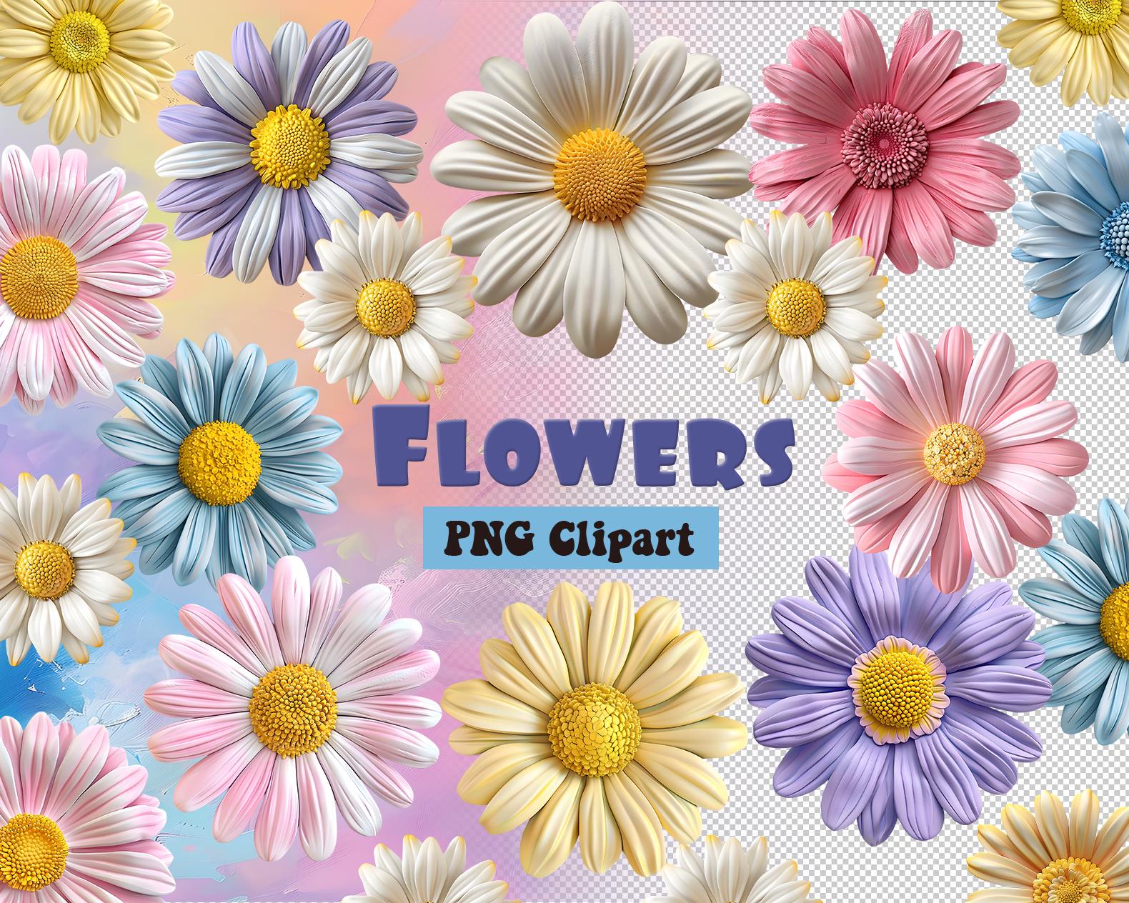 Clipart floreale 3D PNG, PNG floreale, Clipart di fiori, PNG di fiori, Clipart di margherite, Clipart di margherite pastello, Fiore primaverile, PNG d