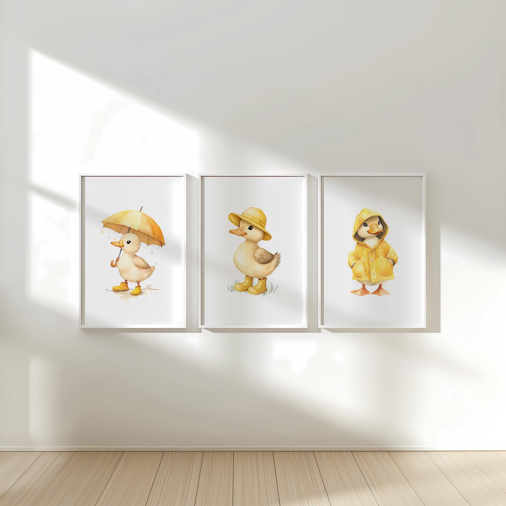 Set di 3 stampe per cameretta - Decorazioni murali per cameretta con stampa di anatre - Decorazioni per cameretta per neonati - Set per cameretta con