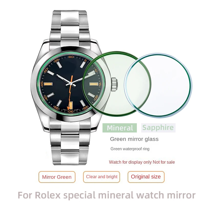 32,65 x 1,8 mm Spiegel-Saphir-/Mineralglas mit Schlitz für Milgauss Rolex 116400GV grünes Glas, flache Zifferblattabdeckung, Dichtung