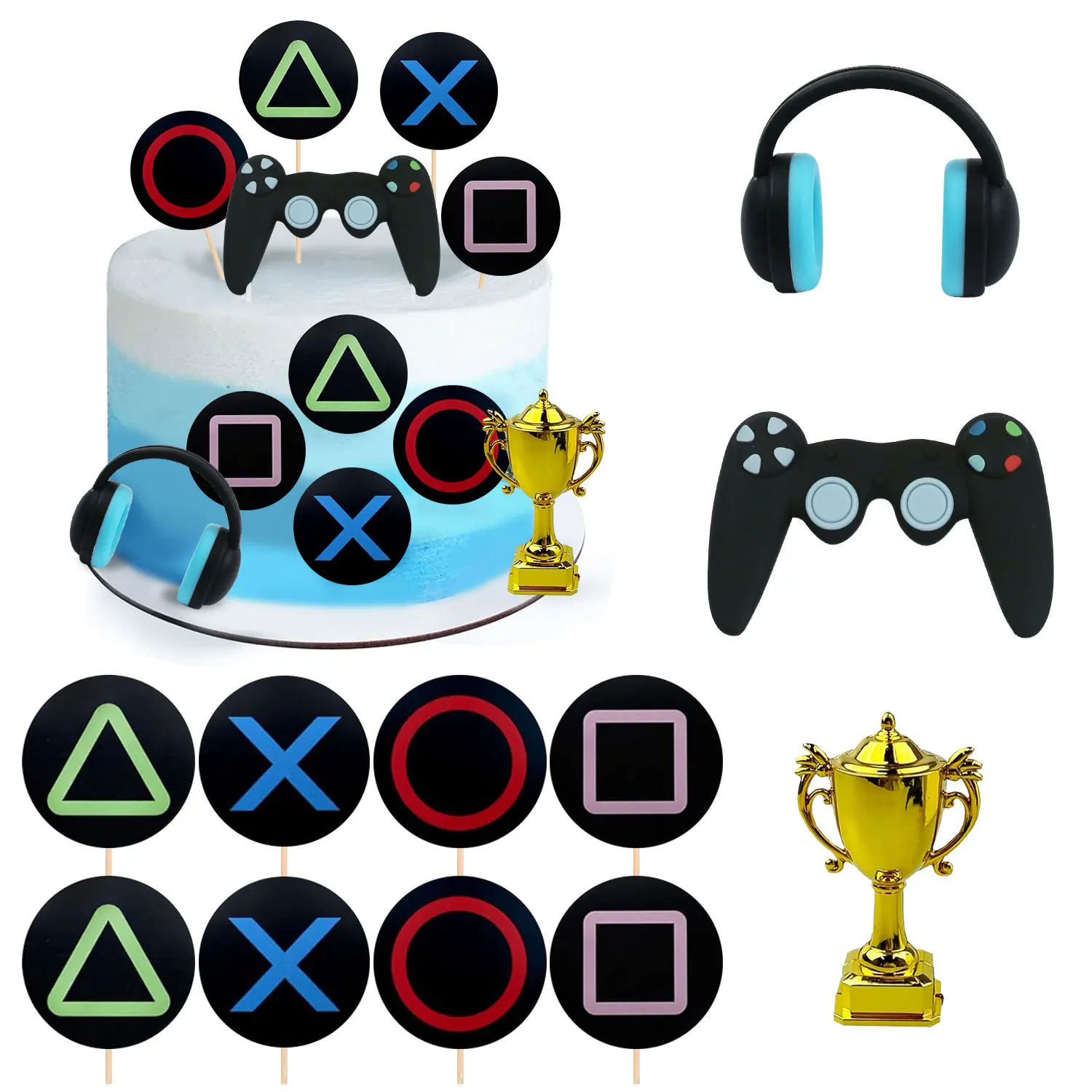 11PCS Videospiel Themen Kuchen Topper Kuchen Dekoration Headset Kuchen Dekoration Spielkonsole Controller Kuchen Dekoration Image