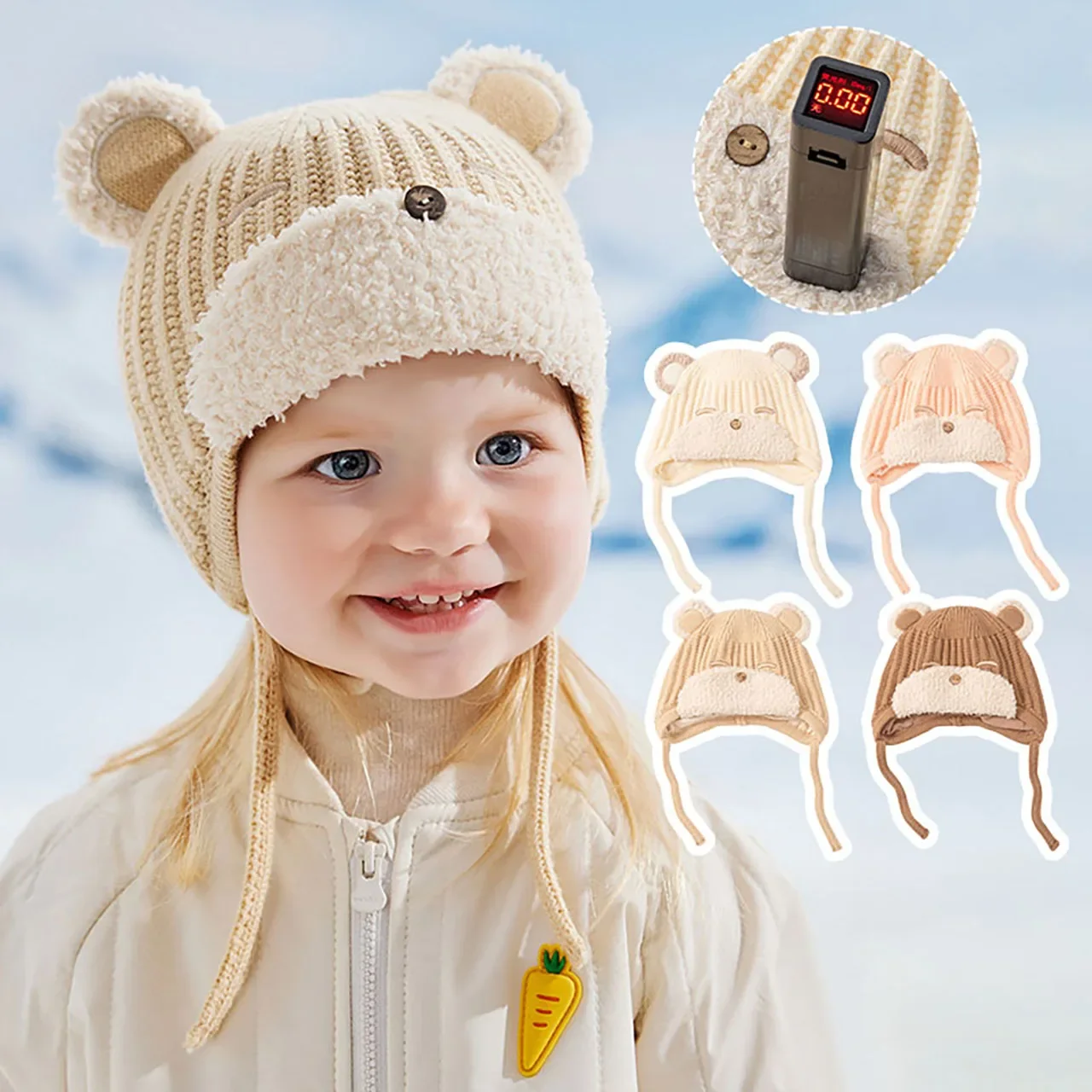 Nette Cartoon Bär Baby Hut Winter Verdicken Warme Neugeborenen Ohr Schutz Kappe Junge Mädchen Im Freien Winddicht Gestrickte Hüte Image