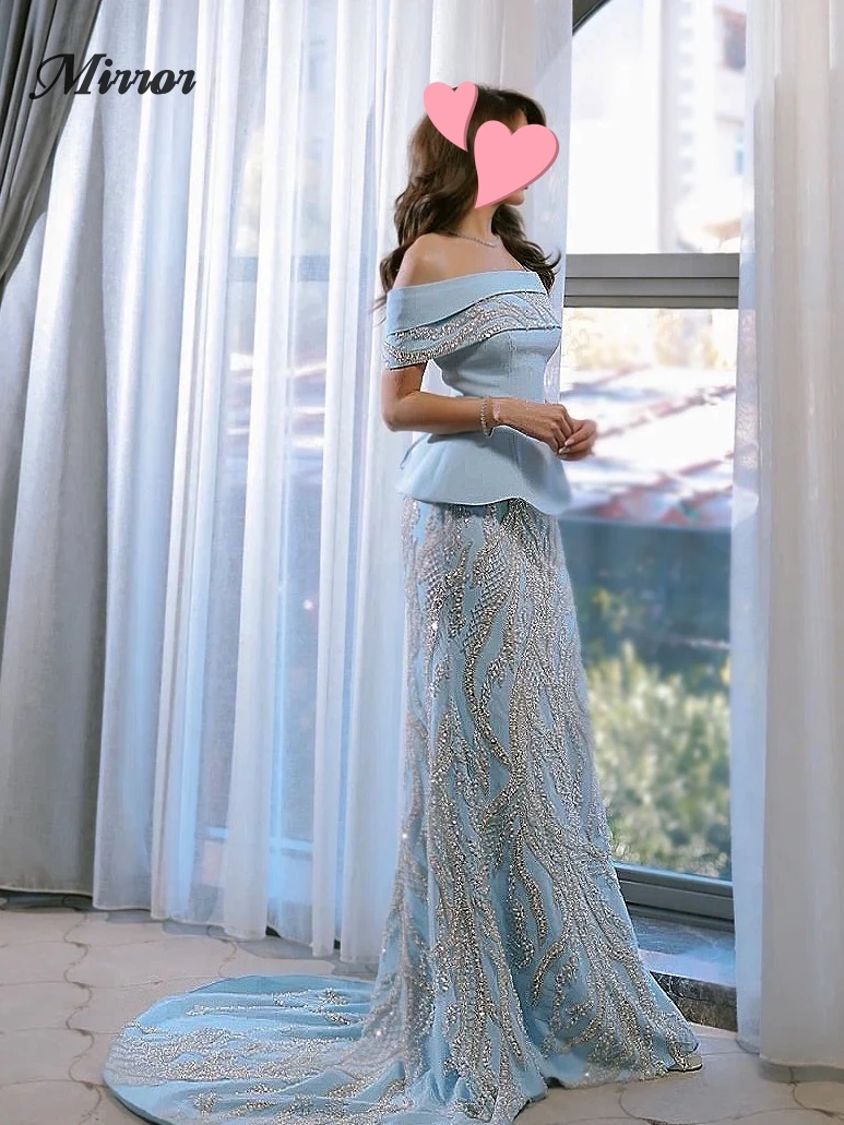 Spiegelkleid, elegant, Vintage, süß, blau, Meerjungfrau, Perlen, Spitze, U-Boot-Ausschnitt, individuell anpassbar, formelle Anlässe, Abschlussballkleid, Abendparty-Kleider