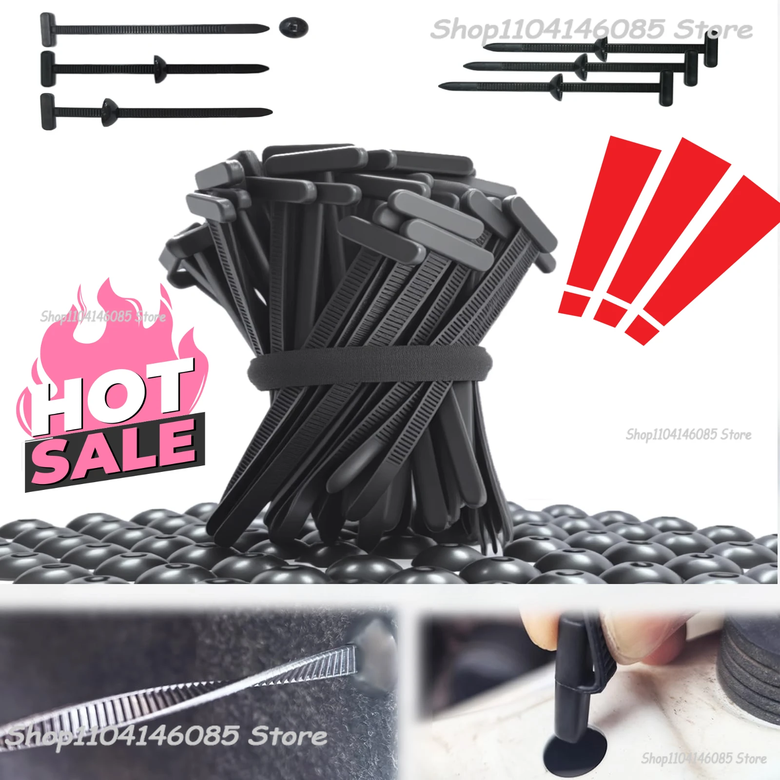 Selbstsichernde Nylon-Universal-Kabelbinder-Schnalle, 100/50/20 Stück, Kunststoff, fester Riemen, Eisenkabel, Lücke, Auto-Instrumenten-Kabelbinder Image