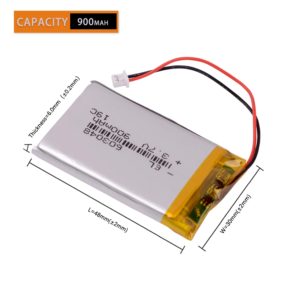 3,7 V 900 mAh JST 1,25 mm 2-polig 603048 Wiederaufladbarer Lithium-Li-Ionen-Polymer-Akku GBA SP 603050 Image