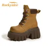 Frauen Mode Herbst Stiefeletten Lace-up Chunky Leder Motorrad Stiefel Frau Hohe Plattform Winter Kurze Punk Stiefel Schuhe 8,5 CM