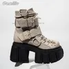 Punk-Stil, Gürtelschnalle, dicke Sohle, höhenverstellende Stiefel, runde Zehen, Plattform, Freizeitstiefel, Größe 35–40, Stiefel mit dicker Sohle