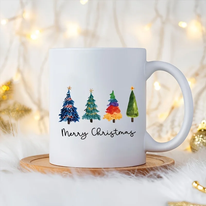 4 TEILE/SATZ Frohe Weihnachten Aufkleber, festliches Cartoon-Baum-Design, gemischte Farben, selbstklebende Polyester-Applikationen Image